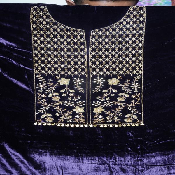 Unstitched Velvet Silk Kurta Piece With Zardozi