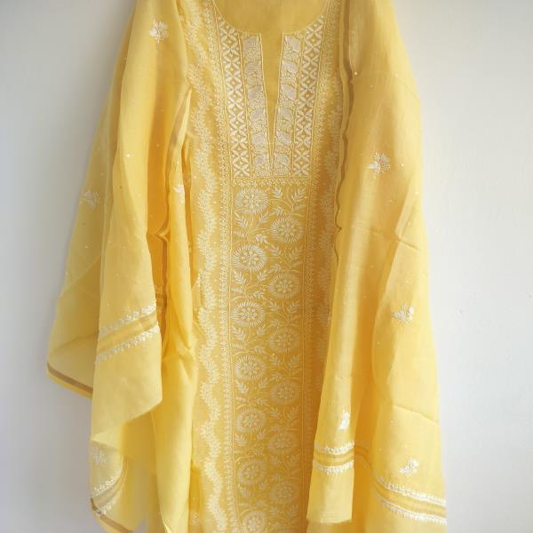 Mulchanderi Chikankari Kurta Dupatta Set